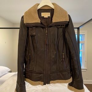 Brown Leather Shearling Coat